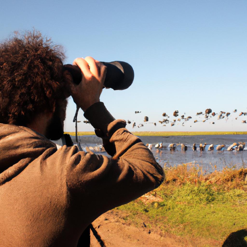 Person observing birds during migration