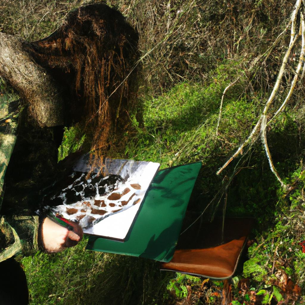 Person studying animal camouflage patterns