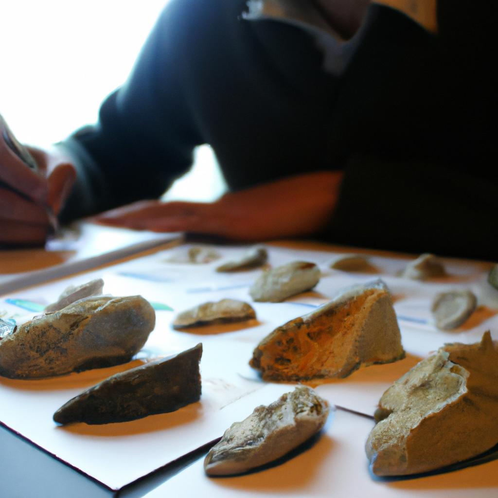 Person studying fossils and specimens